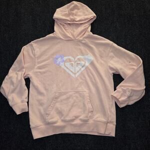 Y2k Roxy Hoodie White Purple Graphic Logo Girls Sz L (14/16)